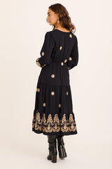 Cantine Midi Dress in Black with Chocolate Embroidery