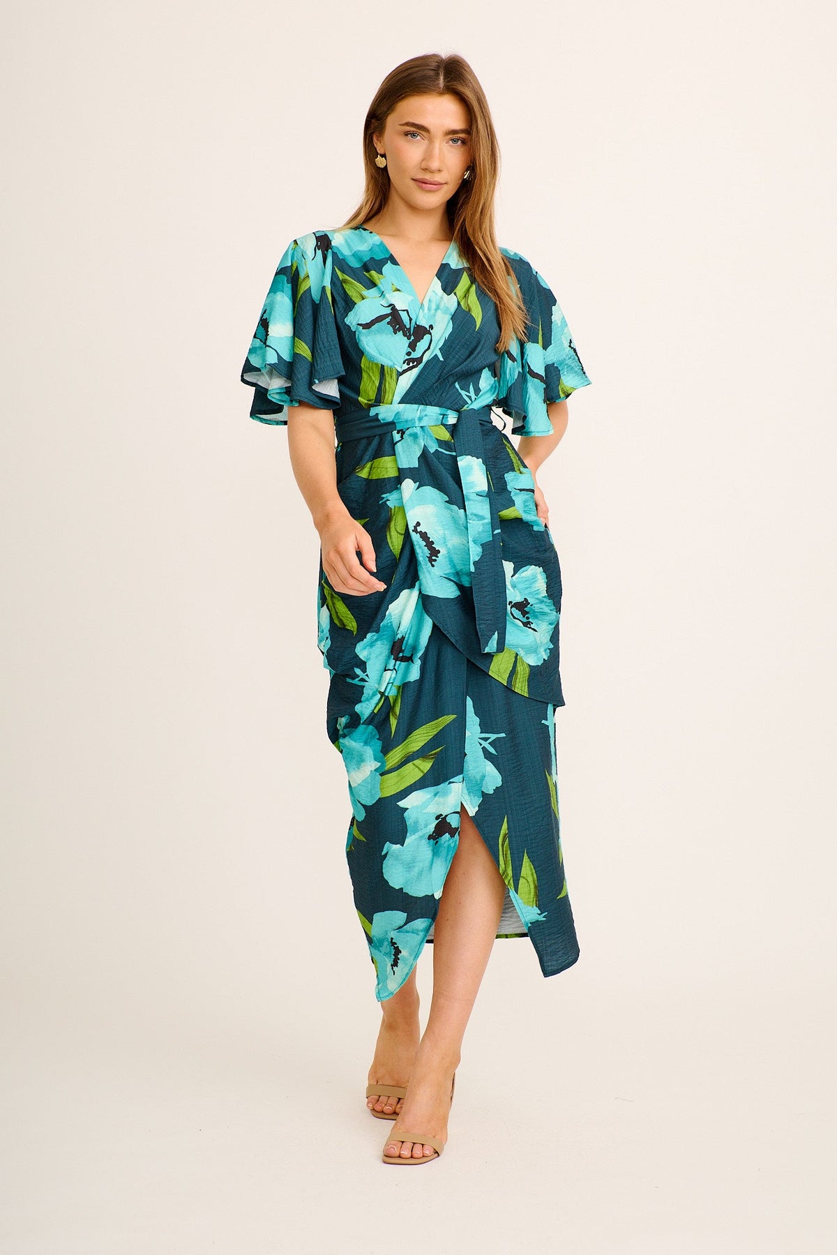 Carlo Maxi Dress in Emerald Floral Linen Blend