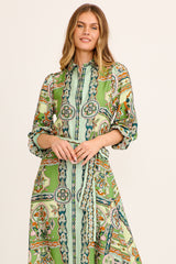 Aurelina Maxi Shirt Dress in Green Multi Print