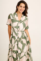 Cambria Midi Dress in Cream with Khaki Print