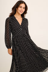 Carlo Midi Dress in Black and White Polka Dot Chiffon