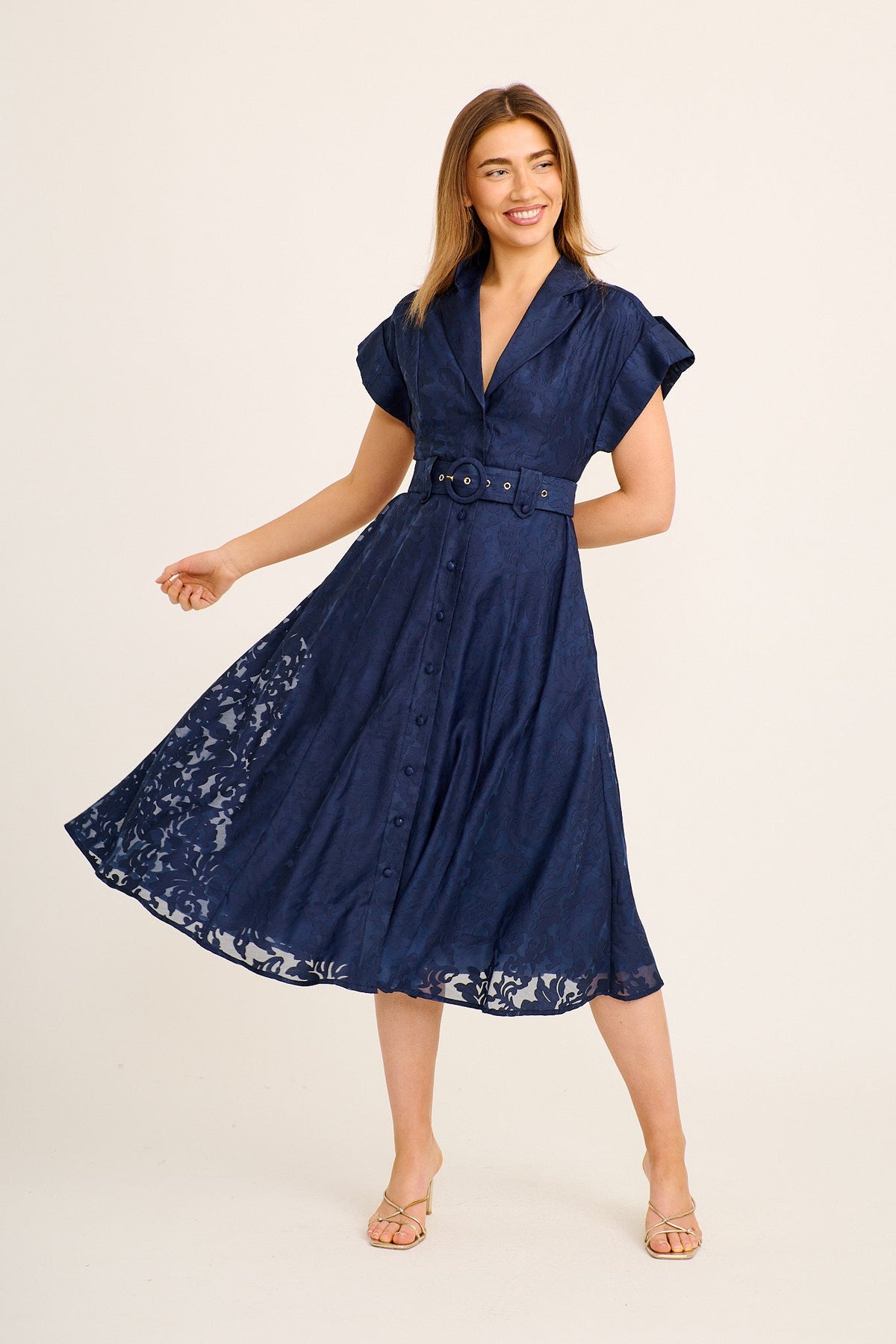 Ascend Midi Dress in Navy Burnout Chiffon