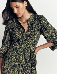 Eli Belted Jersey Midi Dress-Brunswick Green, Leopard