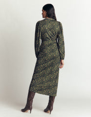 Eli Belted Jersey Midi Dress-Brunswick Green, Leopard