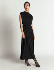 Drape Jersey Crepe Maxi Dress-Black