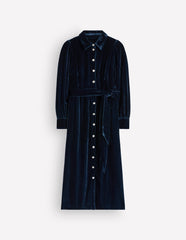 Maeve Velvet Shirt Dress-Teal Ocean