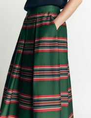 Verity  Cotton Sateen Skirt-Green, Collegic Stripe