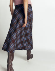 Wool Blend Slip Skirt-Brown Check