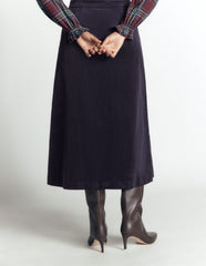 Val Button Cord Midi Skirt-Navy