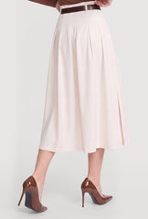 Belted Side Slit Midi Skirt