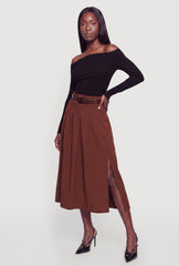 Belted Side Slit Midi Skirt
