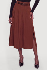 Belted Side Slit Midi Skirt