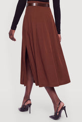 Belted Side Slit Midi Skirt