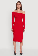 Asymmetrical Fold Over Off The Shoulder Side Slit Dress