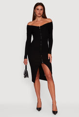 Almost Famous Zip Front Fold Over Off the Shoulder Dress