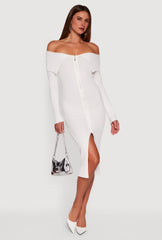 Almost Famous Zip Front Fold Over Off the Shoulder Dress