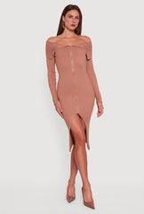 Almost Famous Zip Front Fold Over Off the Shoulder Dress