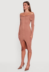 Almost Famous Zip Front Fold Over Off the Shoulder Dress