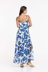 Carmen Cobalt Floral Print Strappy Maxi Dress
