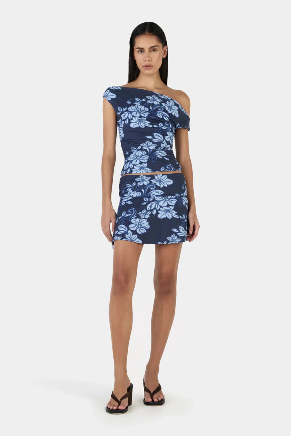Adriana Rolling Waves Blue Print Mini Skirt