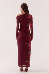Azalea Vino Red Floral Print LS Maxi Dress