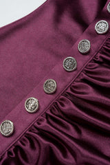 Satin Metallic Button Ruched Short Sleeve Midi Dress