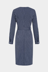 Stripes Print Crossed Knotted Long Sleeve Midi Dress