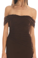 Après Dark Off-Shoulder Maxi Dress Chocolate