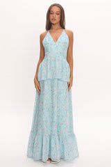 Whispering Petals Peplum Maxi Dress Baby Blue