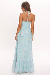 Whispering Petals Peplum Maxi Dress Baby Blue