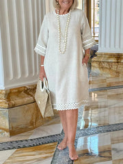 Baggy Round Neck 3/4 Sleeve Midi Dress