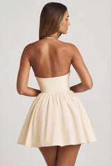 Halterneck Floral-Appliqu¨¦ Corset Mini Dress in Ivory