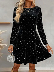 Black Polka Dot Long Sleeve Round Neck Mini Dress