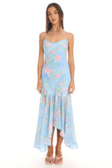 Blossoming Fields Hi-Lo Maxi Dress Blue