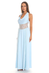 Essie Cowl Halter Maxi Dress Light Blue