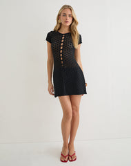 Amila Mini Dress in Sheer Knit Black