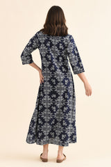Acala Navy Cotton Embroidered Dress