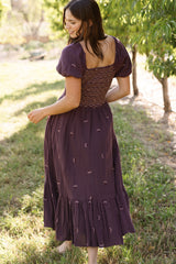 Acantha Dress in Aubergine Embroidered Gauze