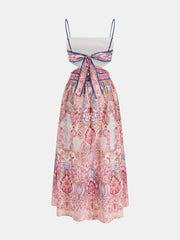 Vintage Floral Cutout Back Tie Maxi Dress
