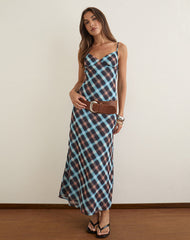 Bianna Dress in Chiffon Black and Blue Hazy Check