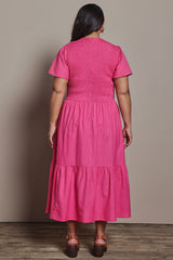 Belle Cotton Shirred Bodice Dress - Candypink
