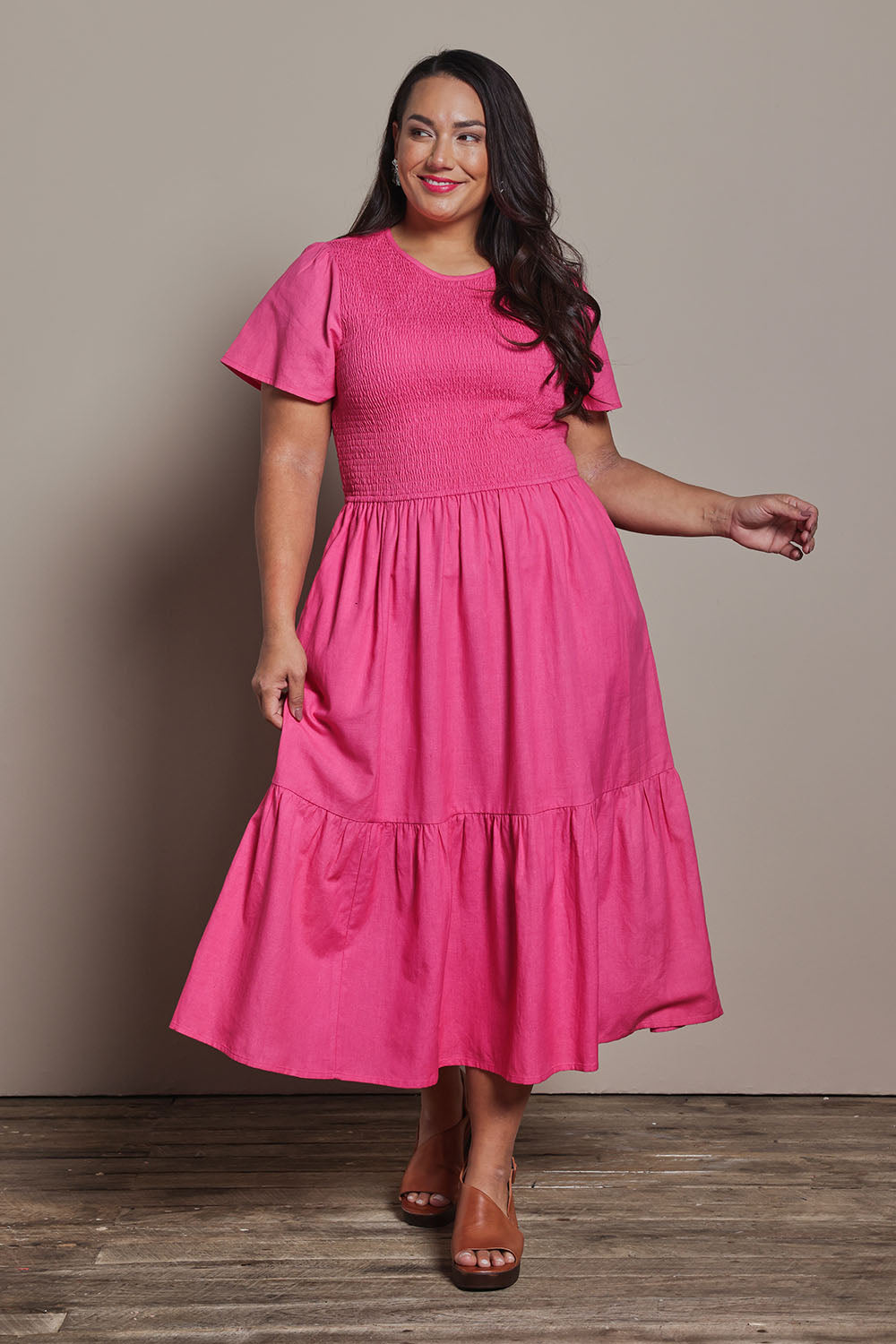 Belle Cotton Shirred Bodice Dress - Candypink