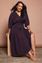 Belle Luxe Ecovero Printed Tiered Dress - Cobaltcoco