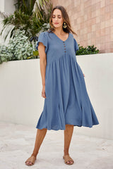 Cute As A Button Cotton Midi Dress – Bluebell