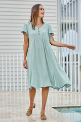 Cute As A Button Cotton Midi Dress – Sage
