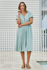 Cute As A Button Cotton Midi Dress – Sage