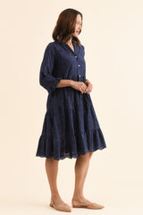 Banks Navy Cotton Embroidered Dress