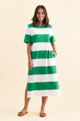 Bold Green Stripe Cotton Tee Dress