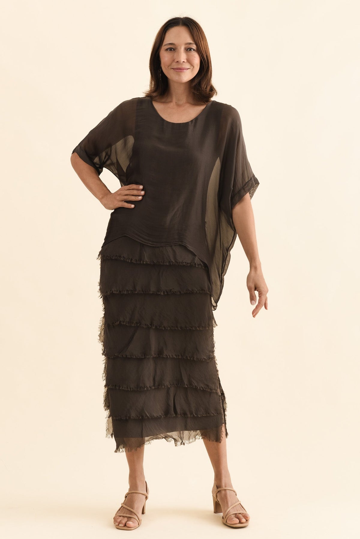 Britt Chocolate Silk Layer Dress
