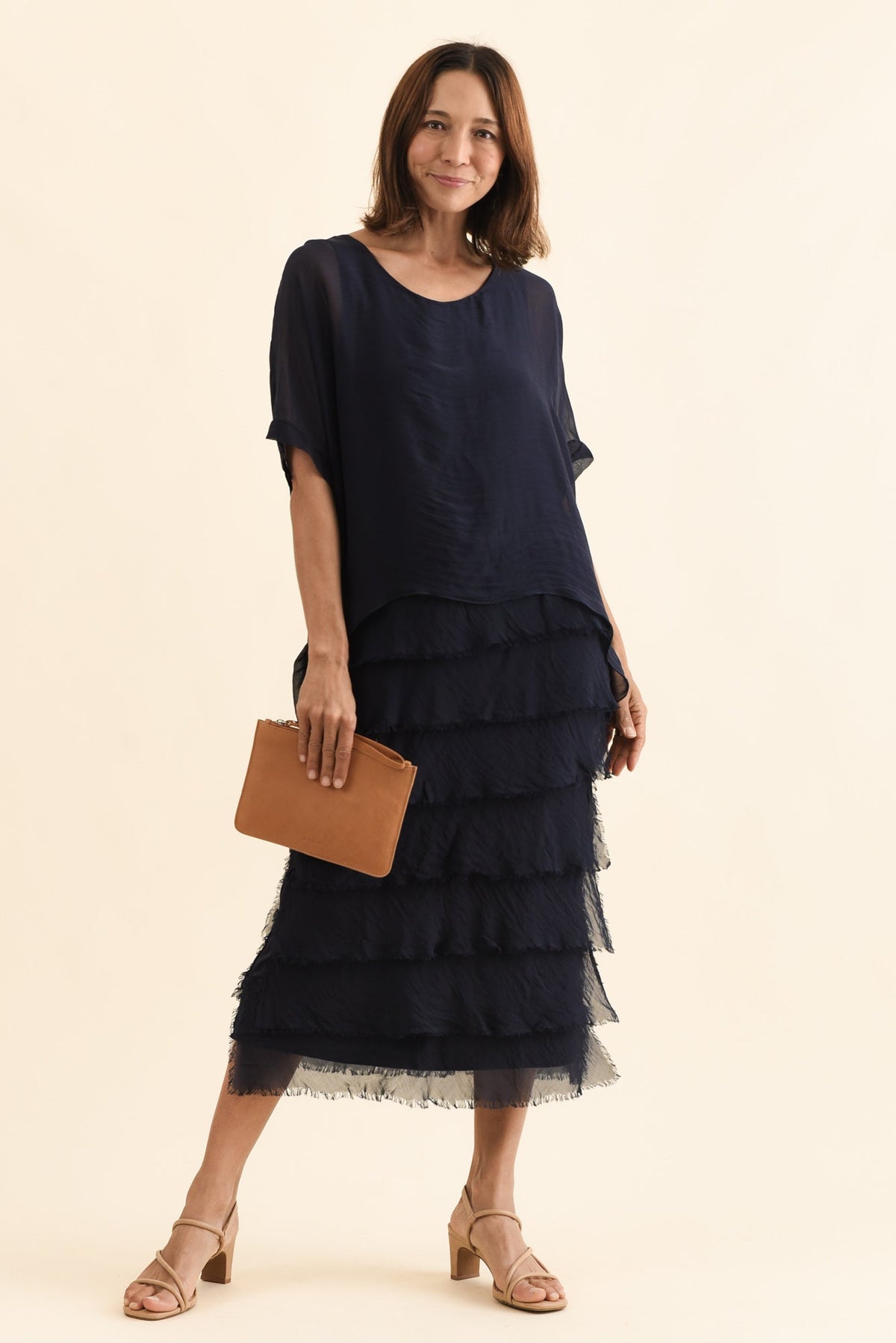 Britt Navy Silk Layer Dress